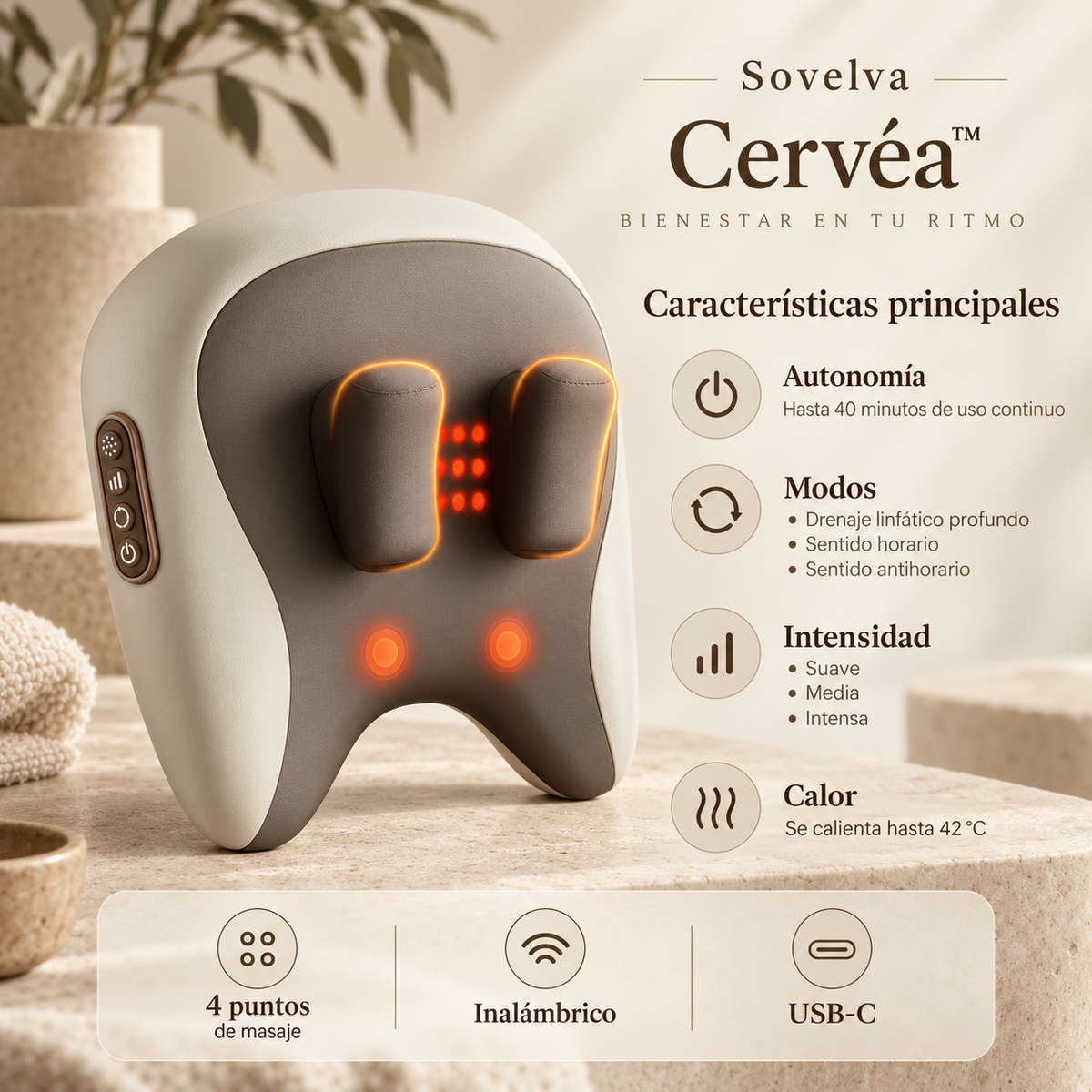 Sovelva Cervéa™ — Masajeador Cervical de 4 Puntos